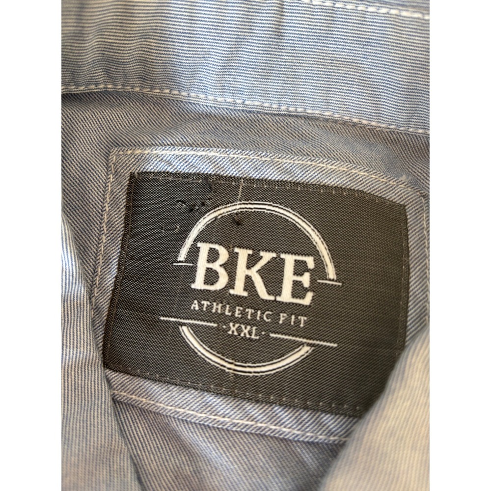 BKE Mens XXL Athletic Fit Button Down Shirt Blue White Stripe Roll Tab Sleeve - Picture 8 of 8